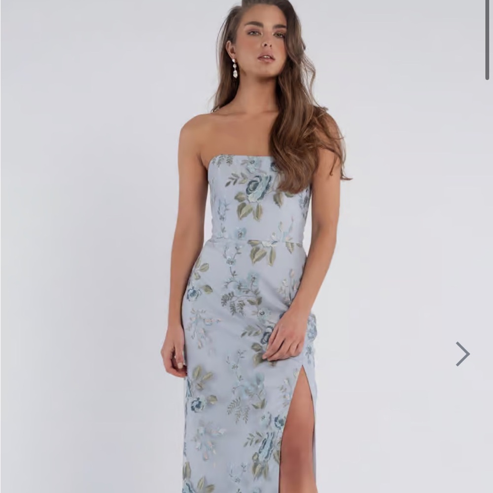 Jenny Yoo Strapless Floral Dress in Light Blue